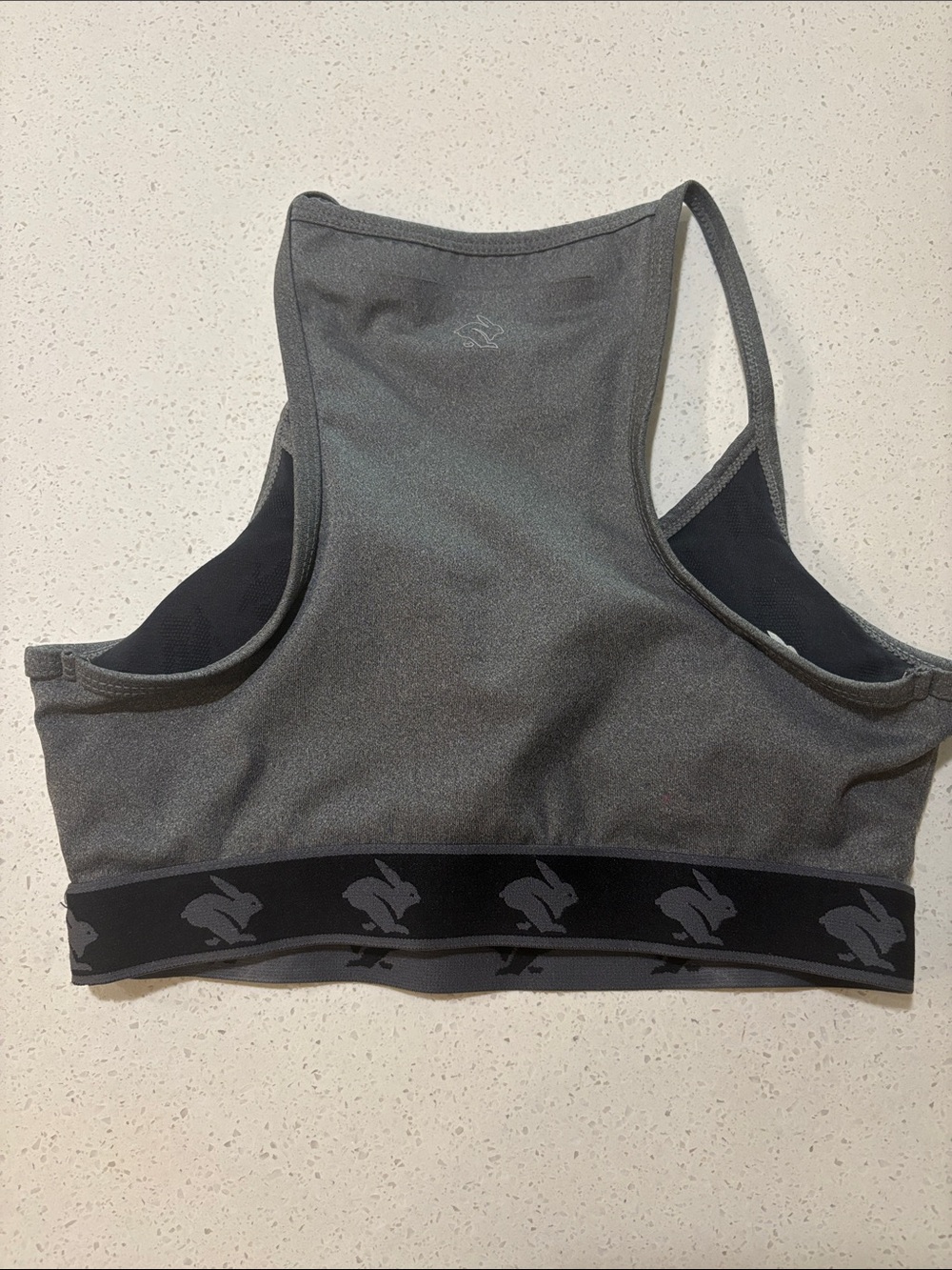 Rabbit Rabbit Gray Racerback Sports Bra with Bunny Logo